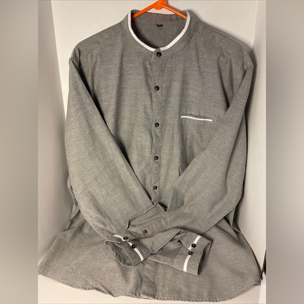 Men's Hipster Mandarin Collar Slim Fit Long Sleeve with Pocket size XL